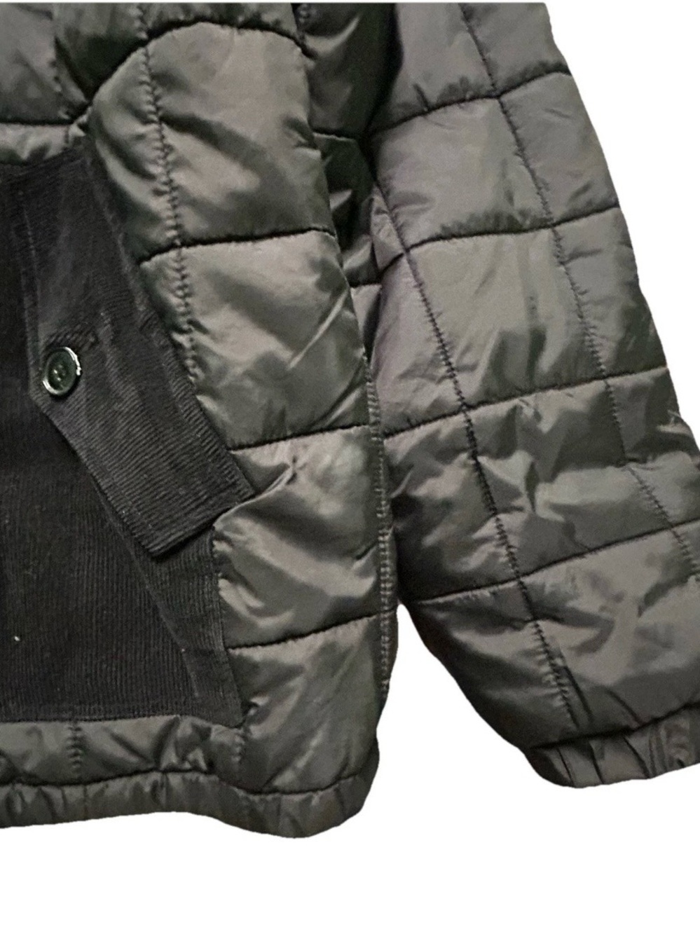 NWOT Men’s Black Winter Puffer Jacket Corduroy Fur Neck Size Large - Picture 2 of 6